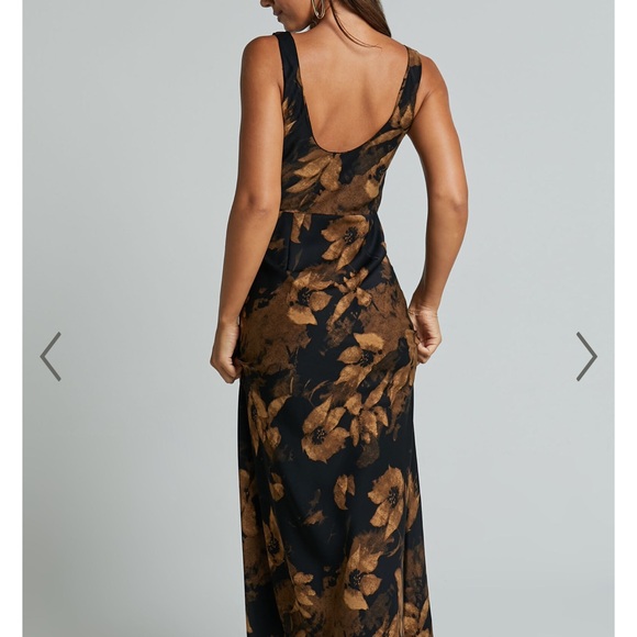 DARA MIDI DRESS - LOW NECK SLEEVELESS SLIP DRESS IN AMBER FLORAL PRINT - Picture 2 of 3